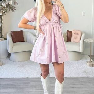 Floral Embroidered Pink Dress